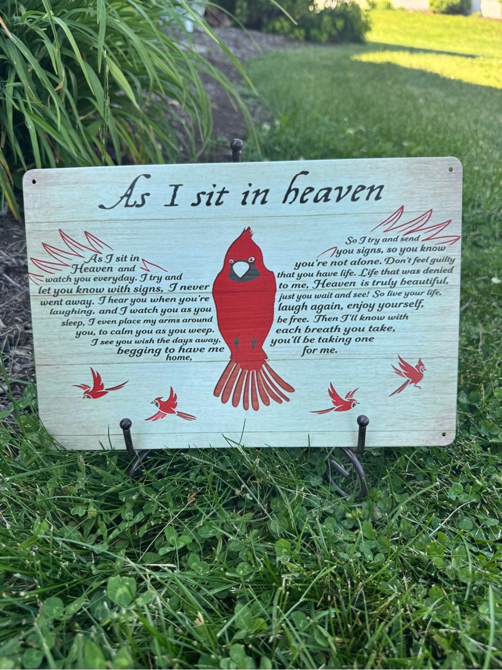 As I Sit in Heaven Red Cardinal metal rustic  Memorial Sign